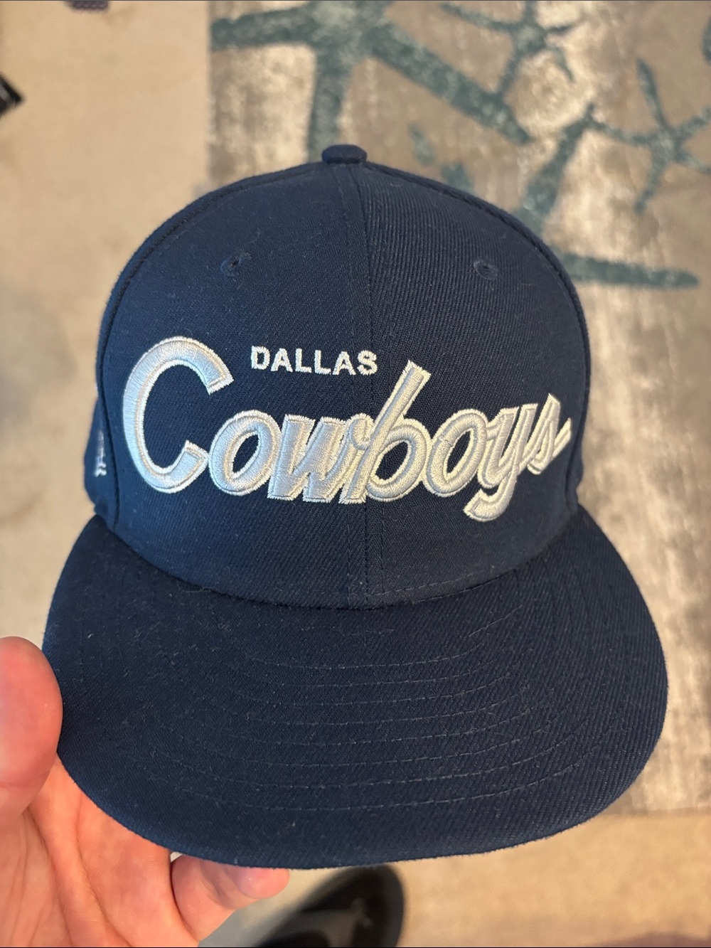 New Era Dallas Cowboys Navy and White Script Snapback Hat